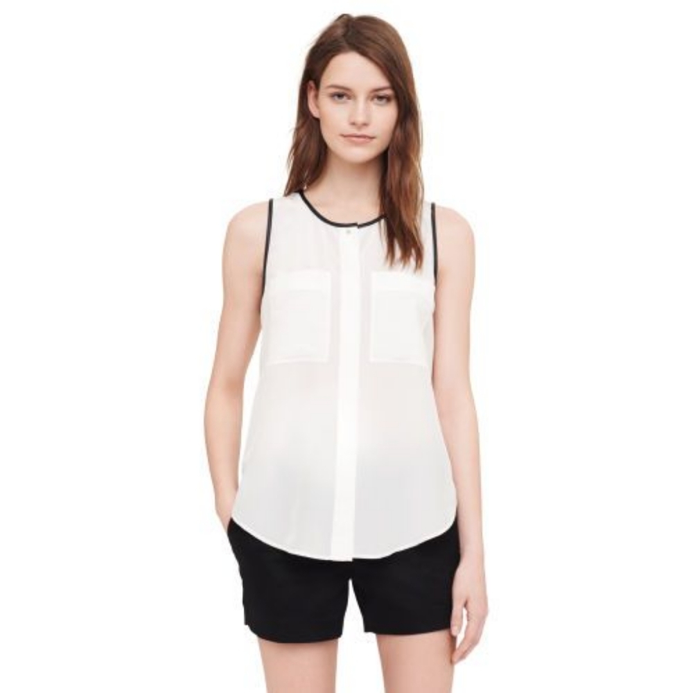 3 for $25 Club Monaco Fallon Leather trim Silk Top EUC